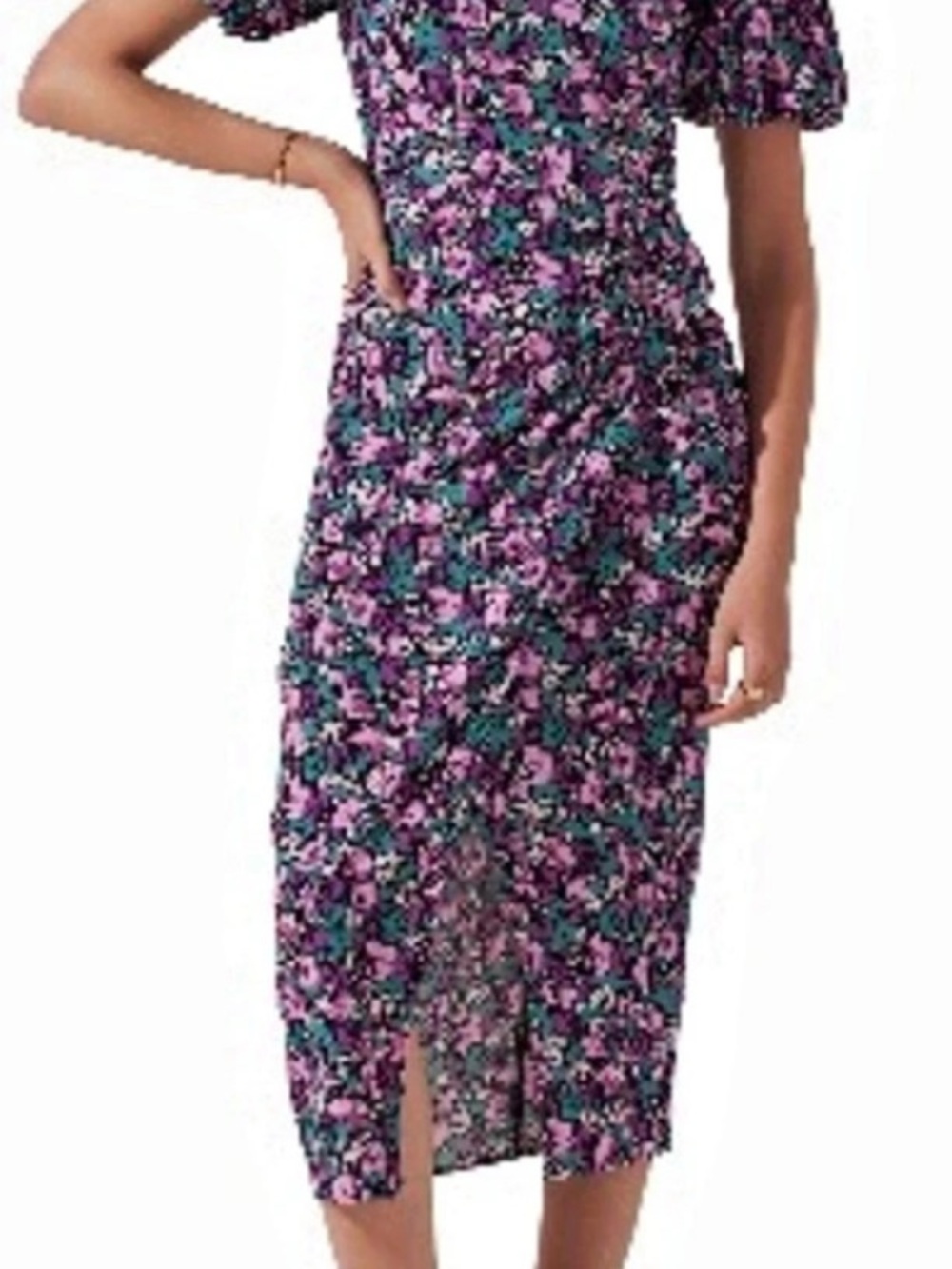ASTR the Label Jessenia Floral Puff Sleeve Midi Dress Purple & Pink